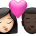 👩🏻‍❤️‍💋‍👨🏿 kiss: woman, man, light skin tone, dark skin tone display on Apple